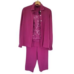 Shomi Silk 3 Piece Set Blouse Tank Top Pants Fuchsia Women Size S Vintage Wear